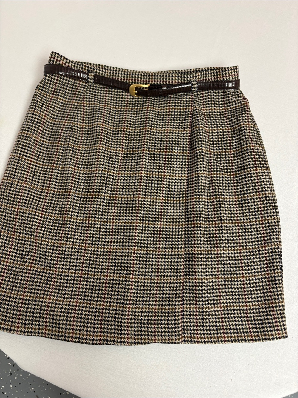 Vintage New York Michele Skirt Size 14 Wool Blend Plaid Belted Made USA